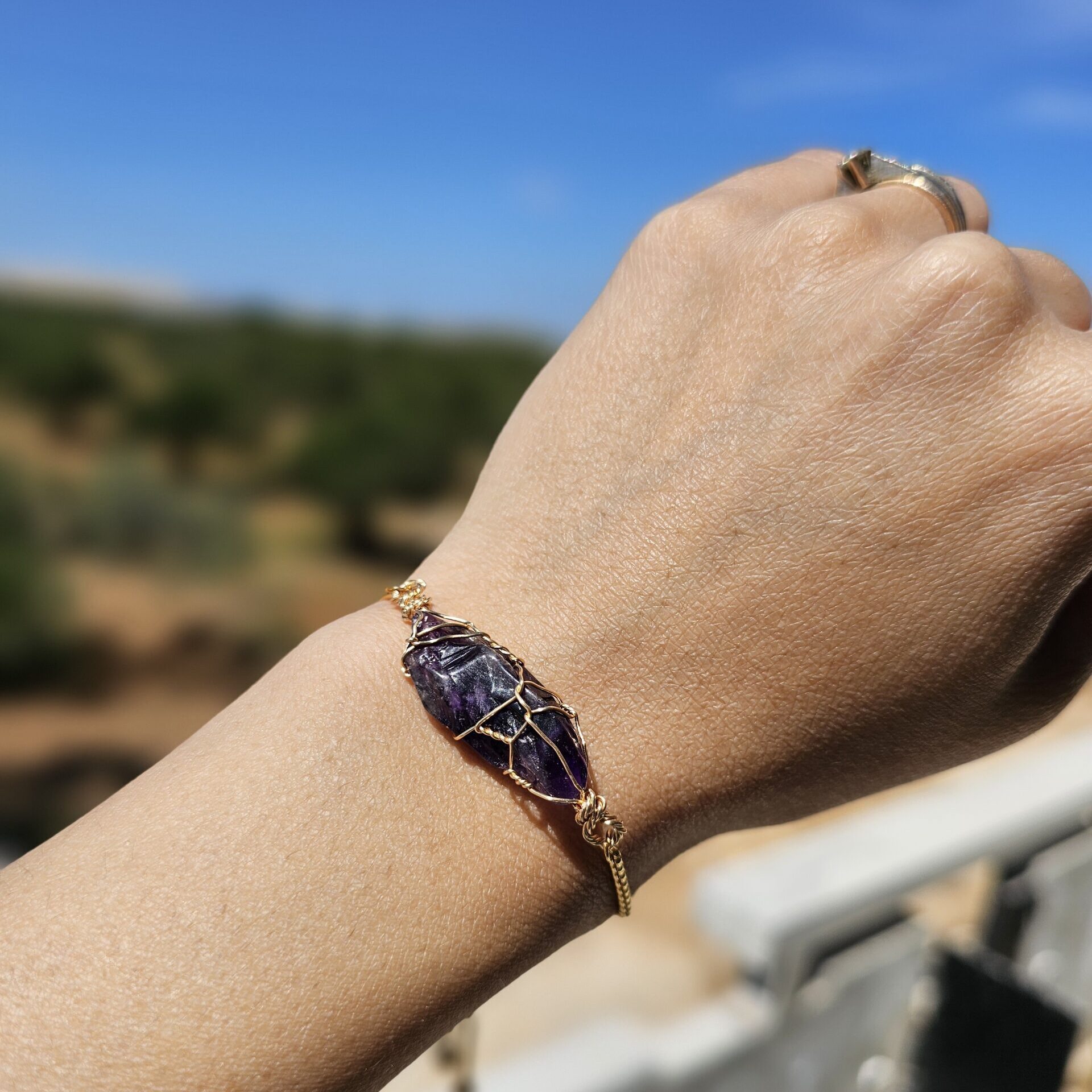 Bracelet Améthyste brute ajustable – Acier inoxydable