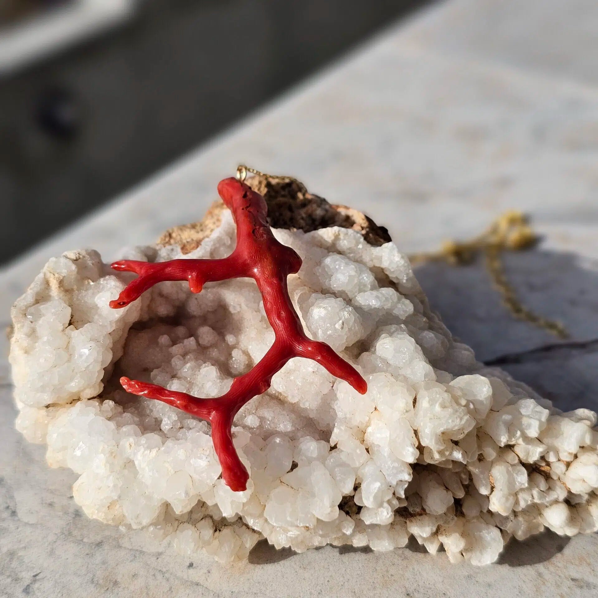 Collier corail or 18K et argent 925 fait main