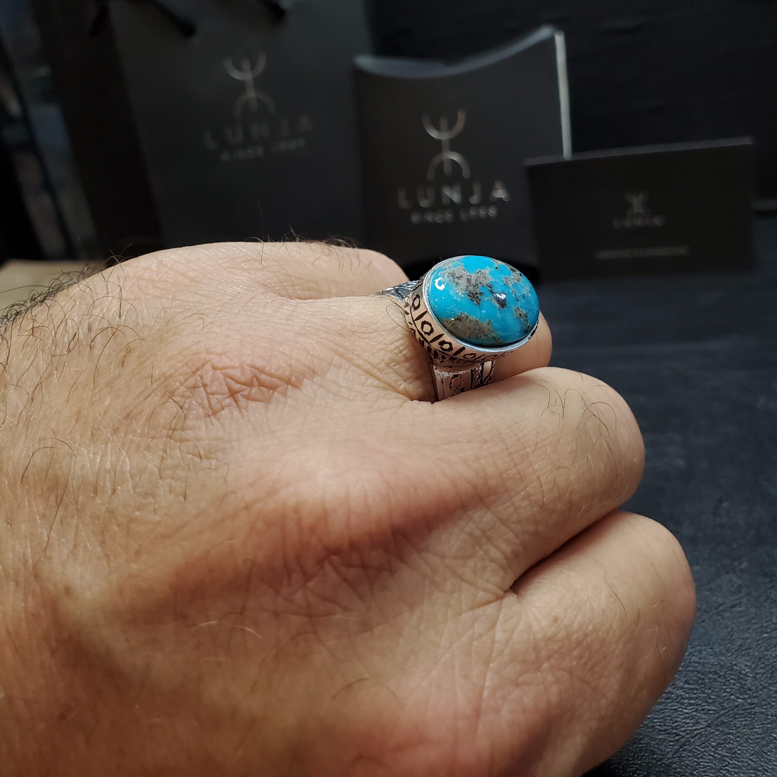 Bague homme argent 925 pierre turquoise karamani d’Iran