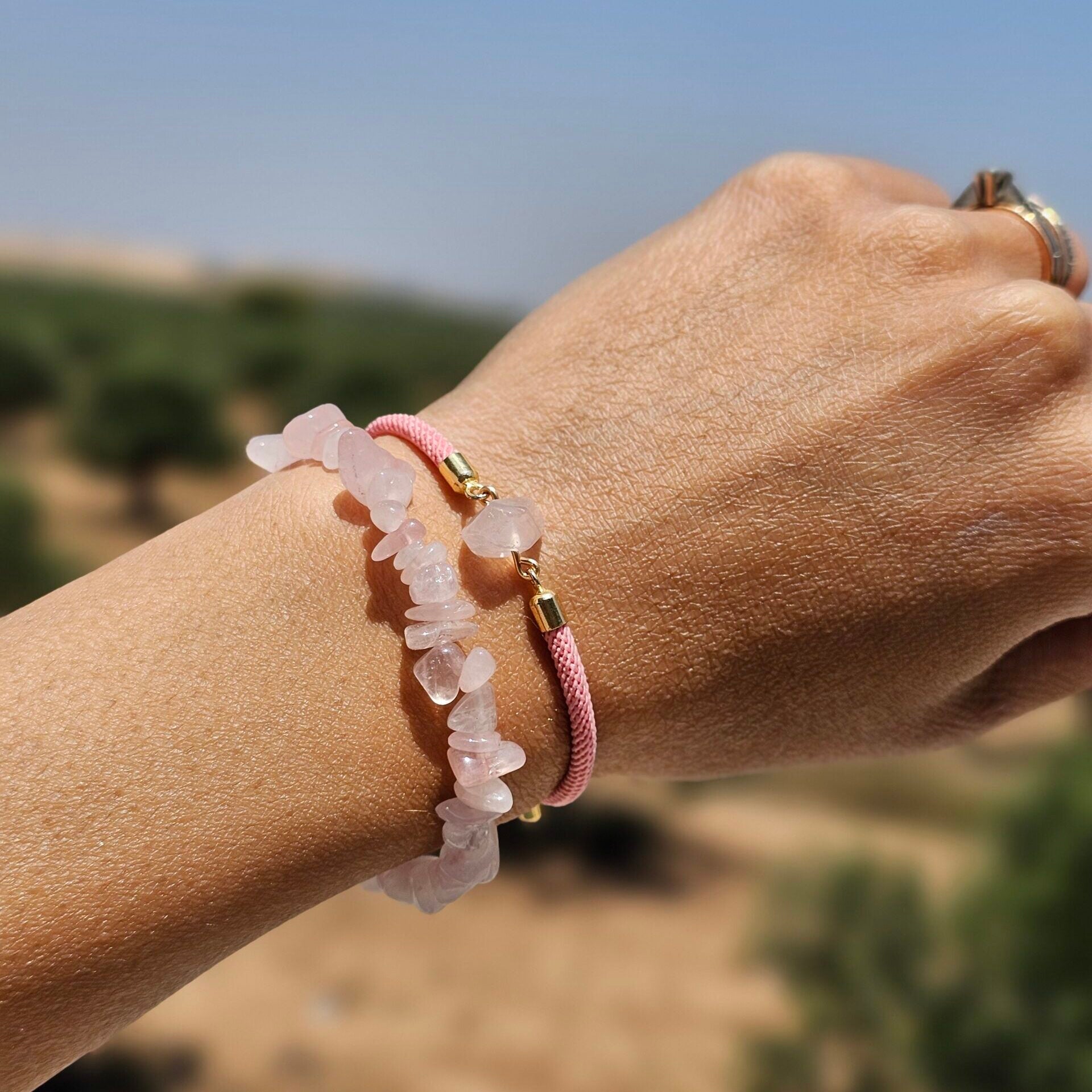 Lot de deux bracelets en Rose Quartz naturelles