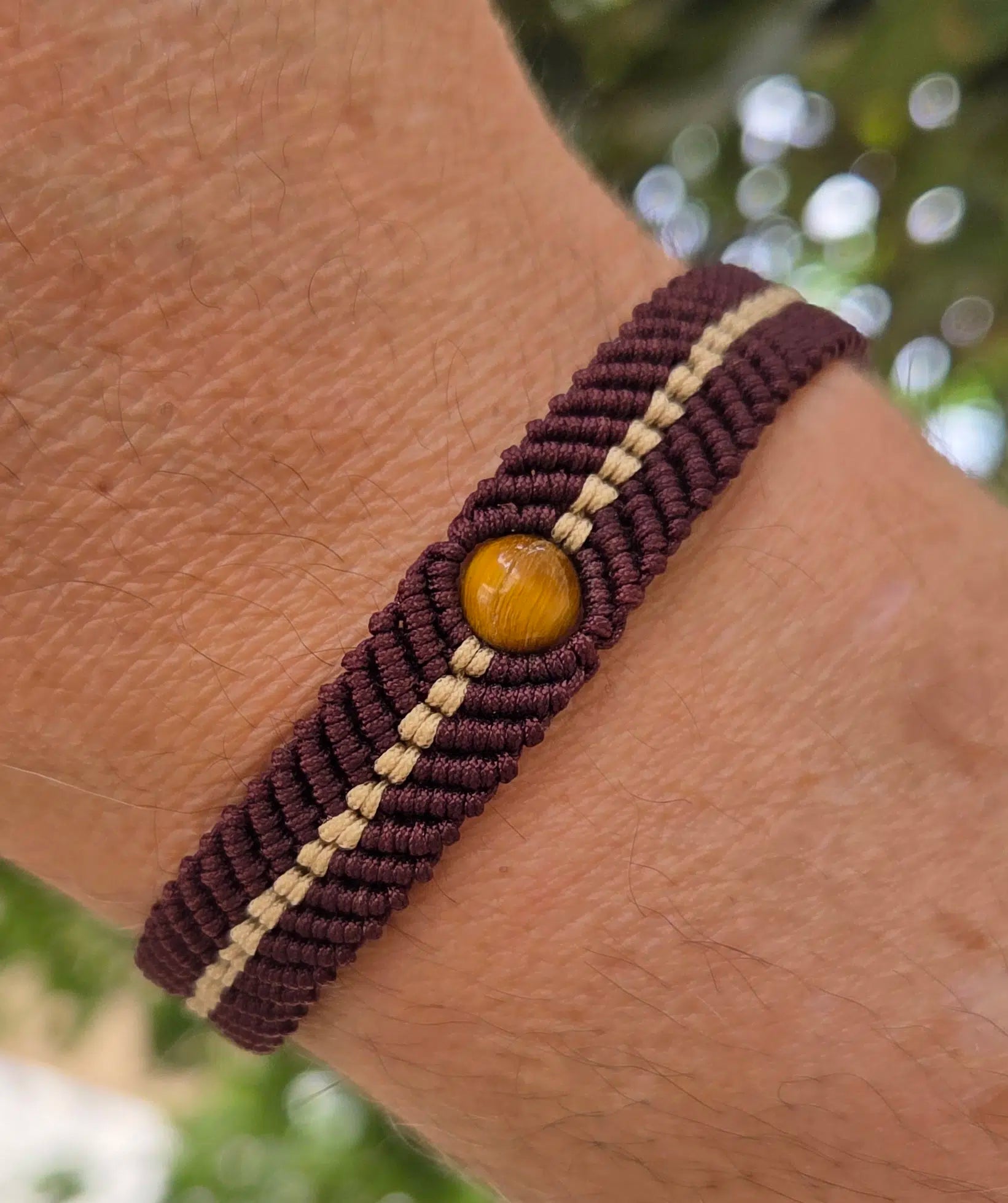 Bracelet micromacramé fait main pour homme avec pierre gemme oeil de tigre