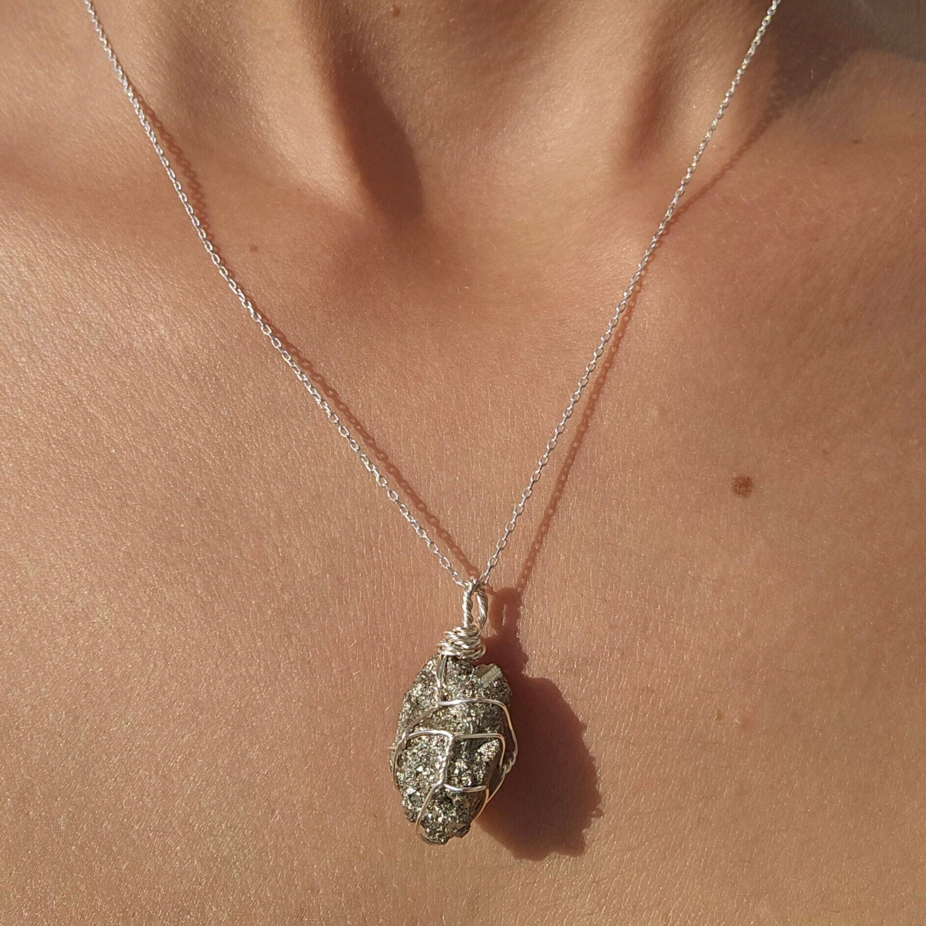 Collier argent 925 avec pendentif Pyrite brute - Confiance et Abondance