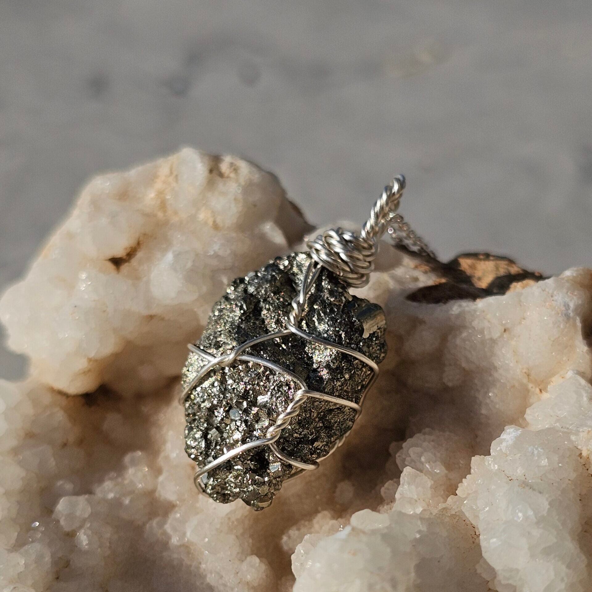 Collier argent 925 avec pendentif Pyrite brute - Confiance et Abondance