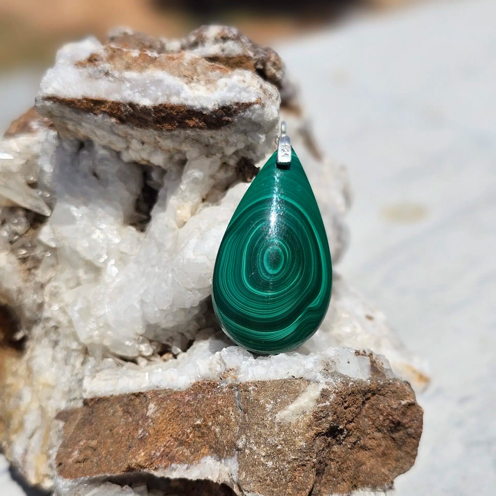 Collier en argent 925 avec pendentif en Malachite naturelle de haute qualité (45cm)