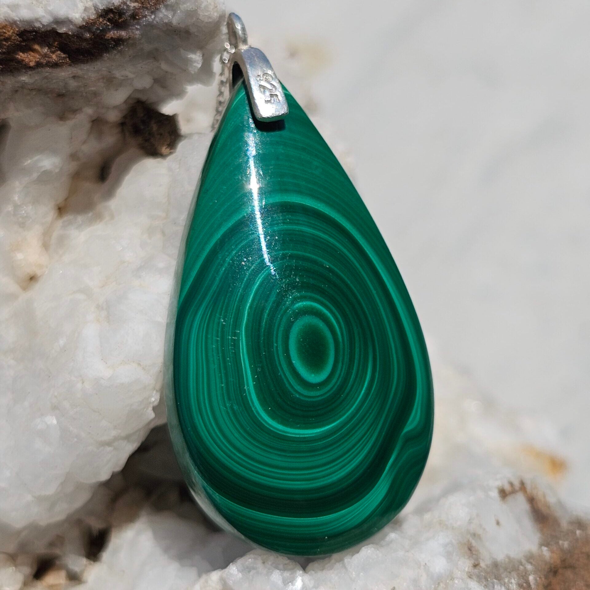 Collier en argent 925 avec pendentif en Malachite naturelle de haute qualité (45cm)