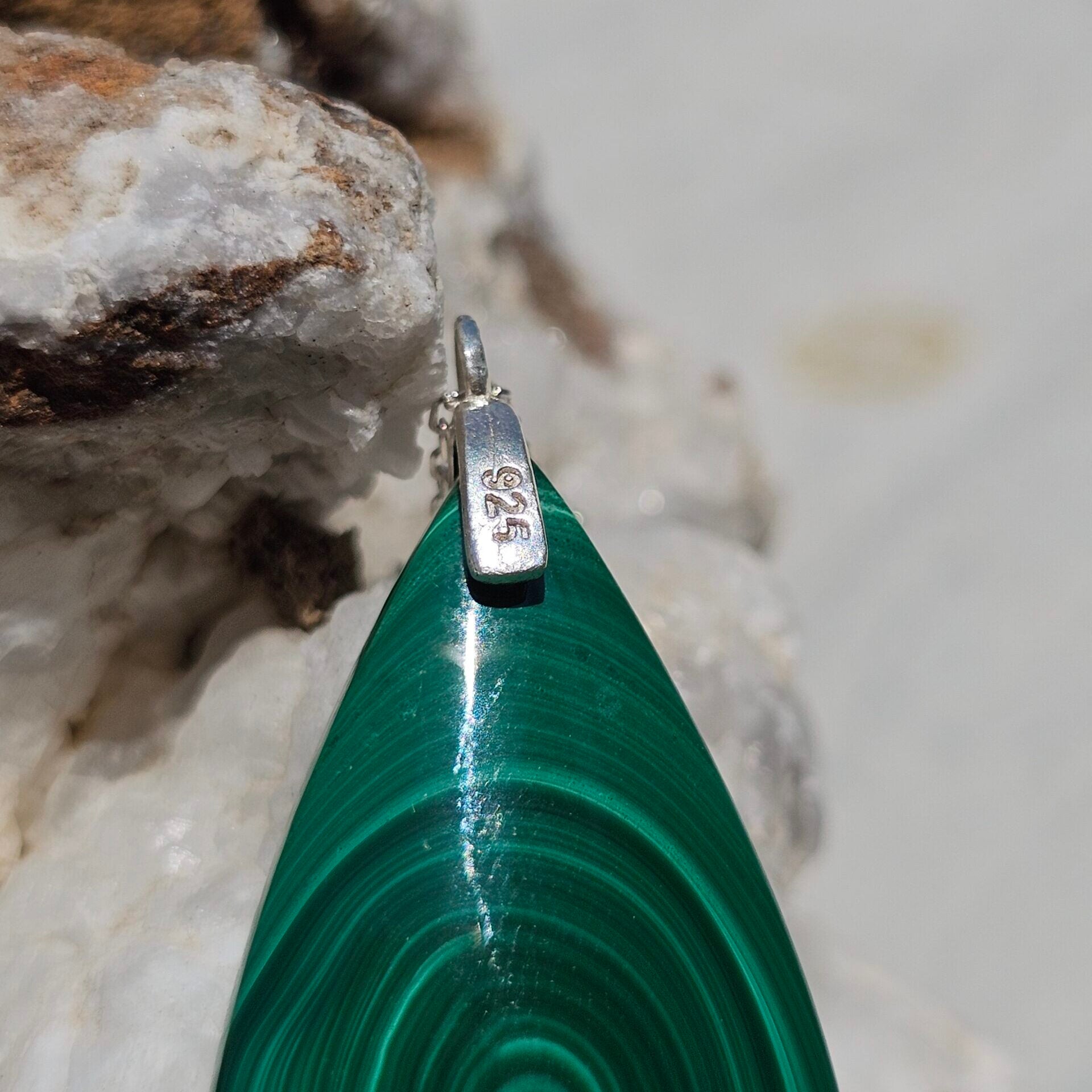 Collier en argent 925 avec pendentif en Malachite naturelle de haute qualité (45cm)