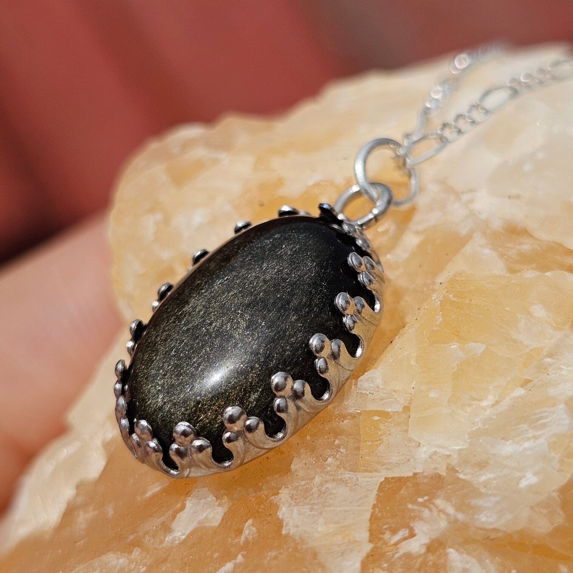 Collier en Argent 925 Pendentif Obsidienne Dorée - Élégance Mystique