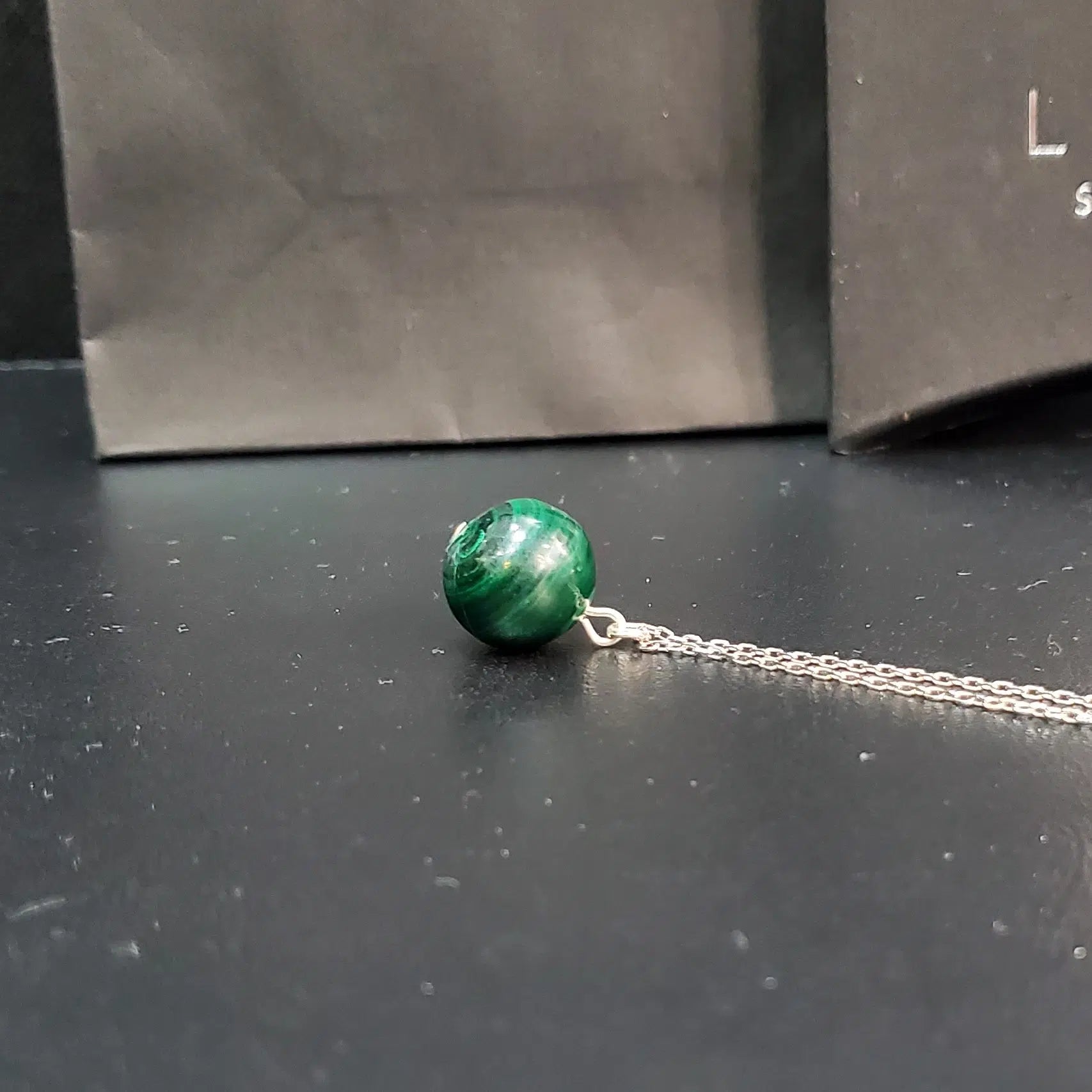 Collier argent et pierre malachite authentique