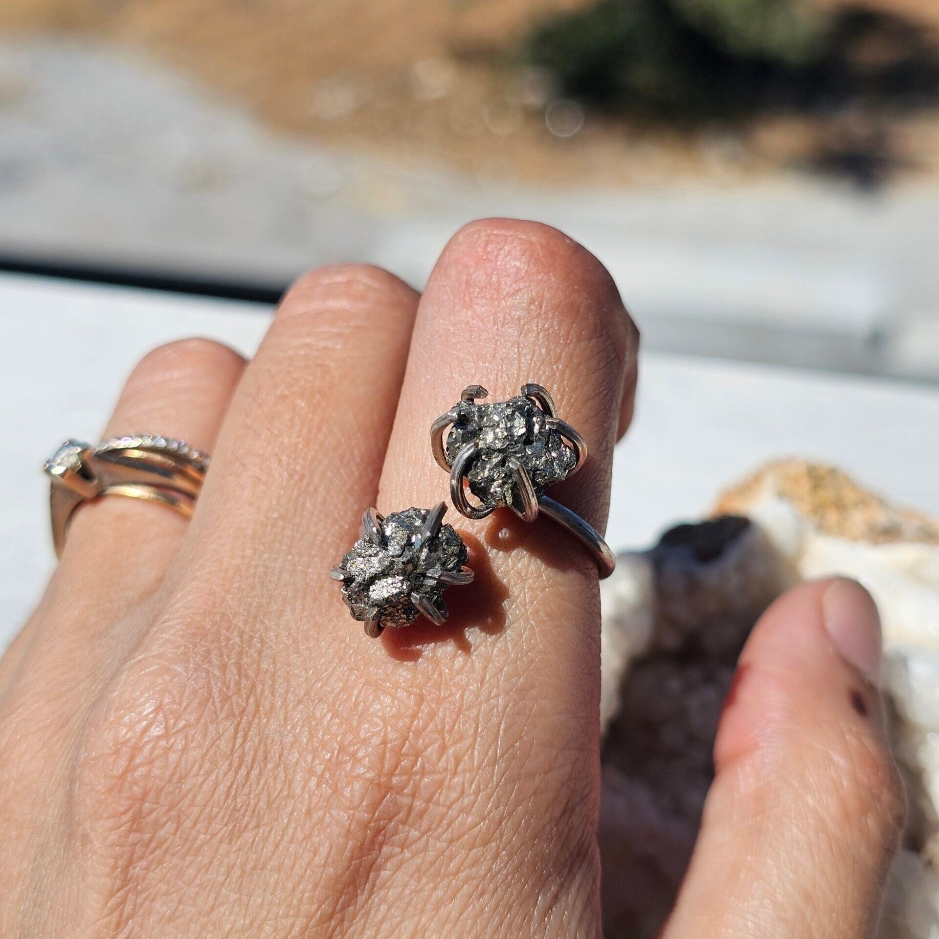 Bague Ajustable Argent 925 double Pyrites - Charme Mystique