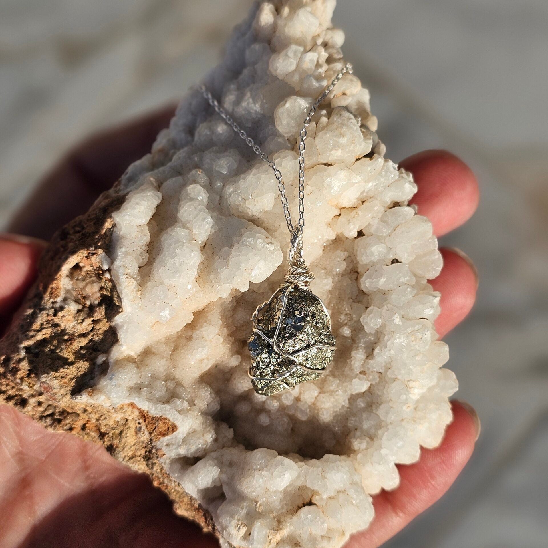 Collier argent 925 avec pendentif Pyrite brute - Confiance et Abondance