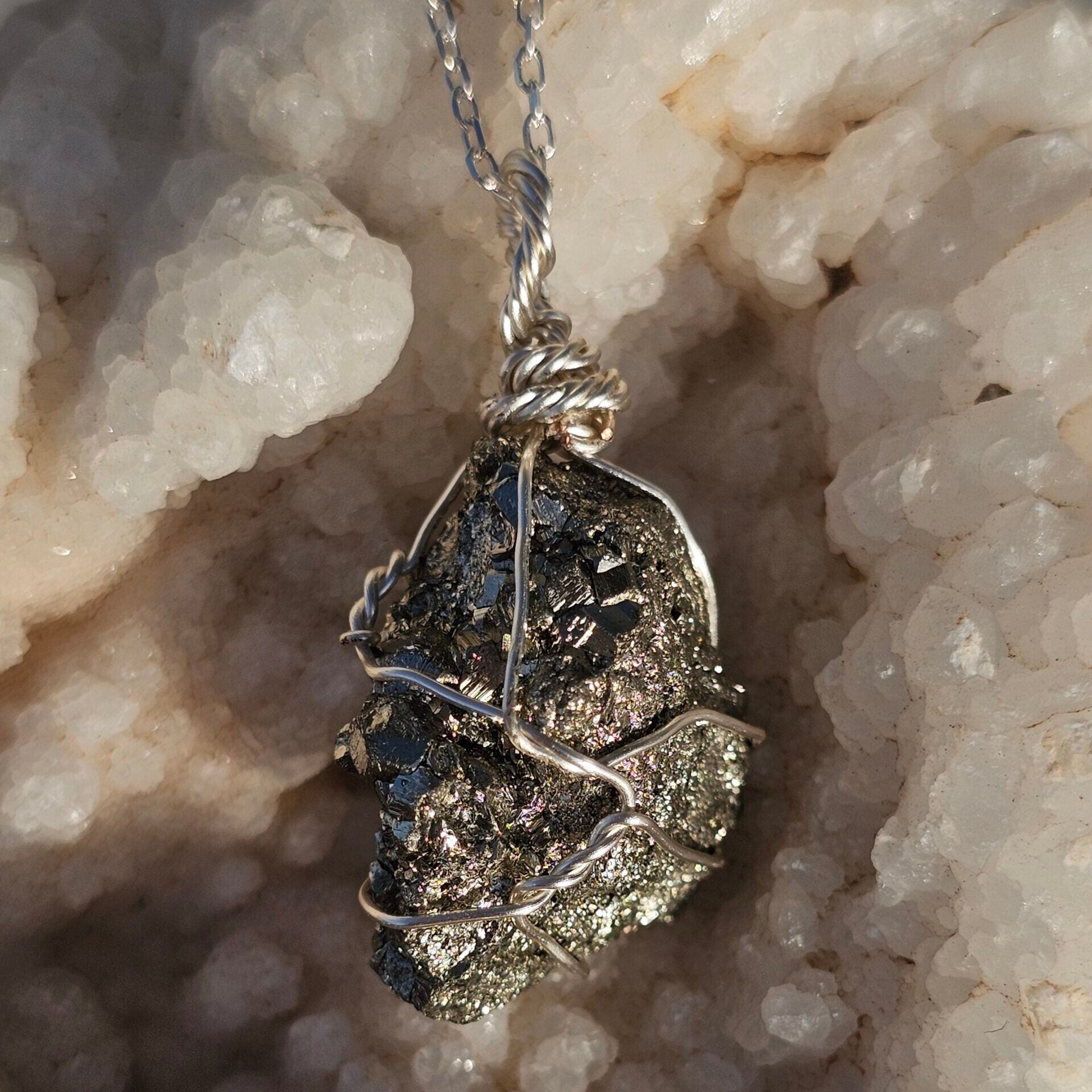 Collier argent 925 avec pendentif Pyrite brute - Confiance et Abondance