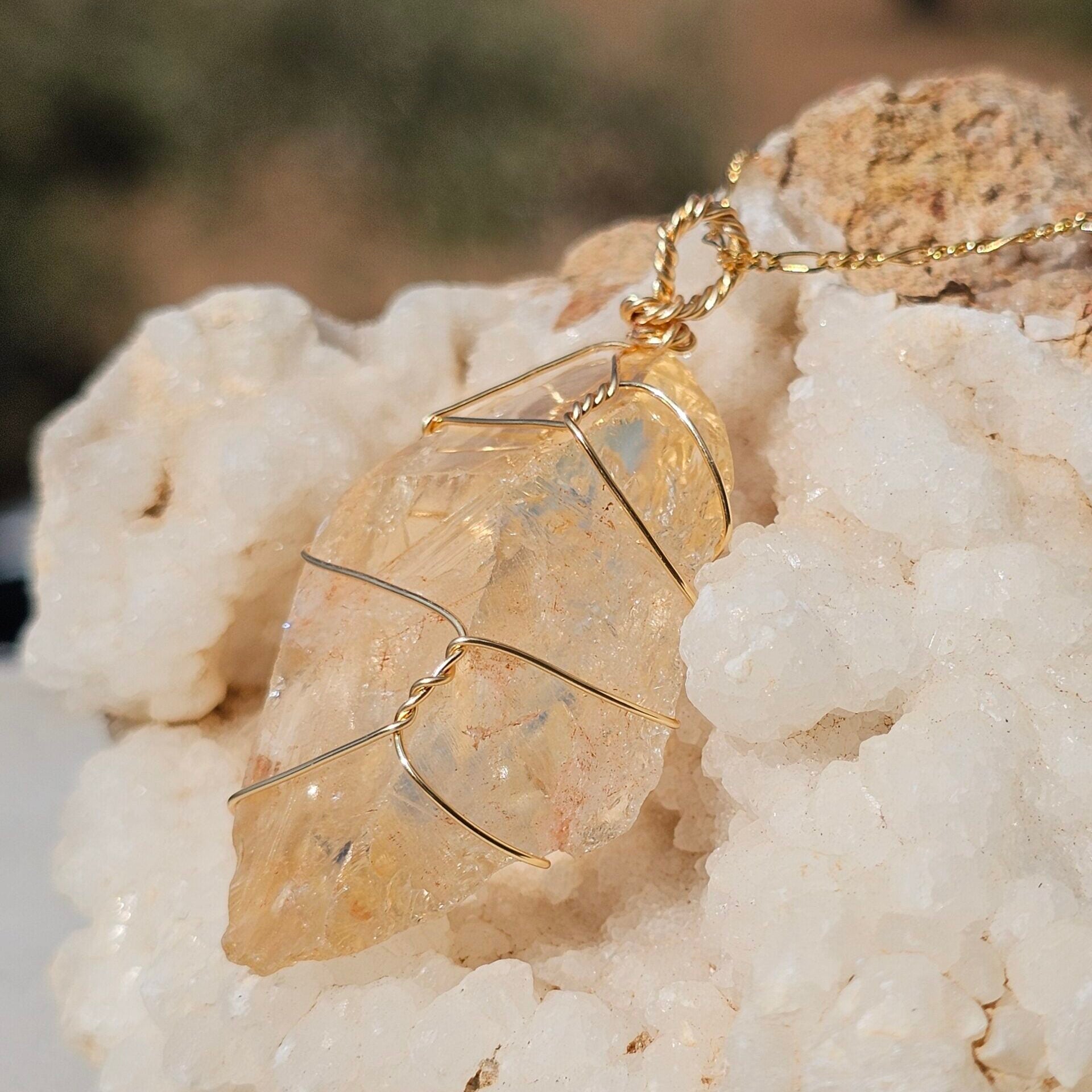 Collier en acier inoxydable avec pendentif citrine de haute qualité – 65 cm, 15 g