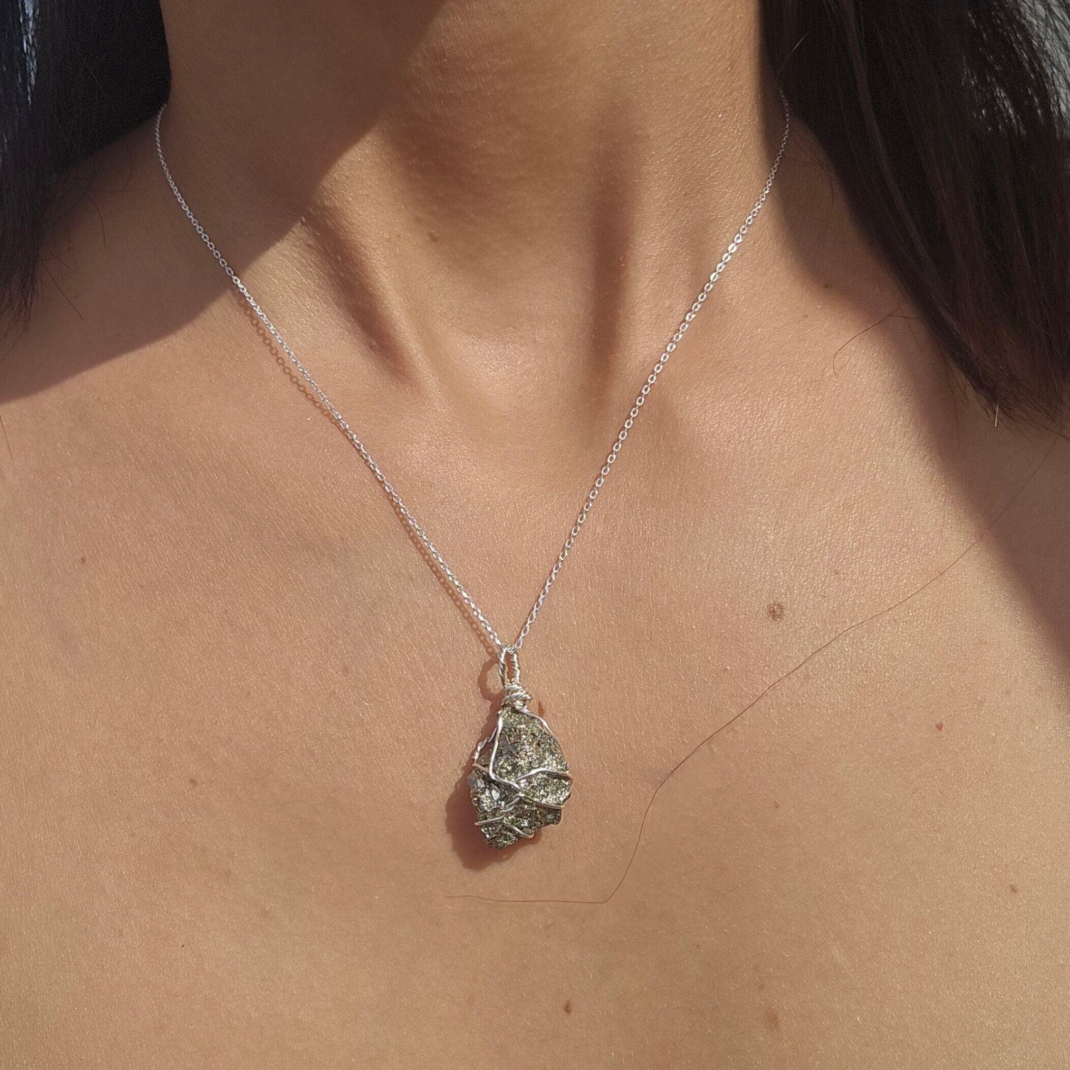 Collier argent 925 avec pendentif Pyrite brute - Confiance et Abondance