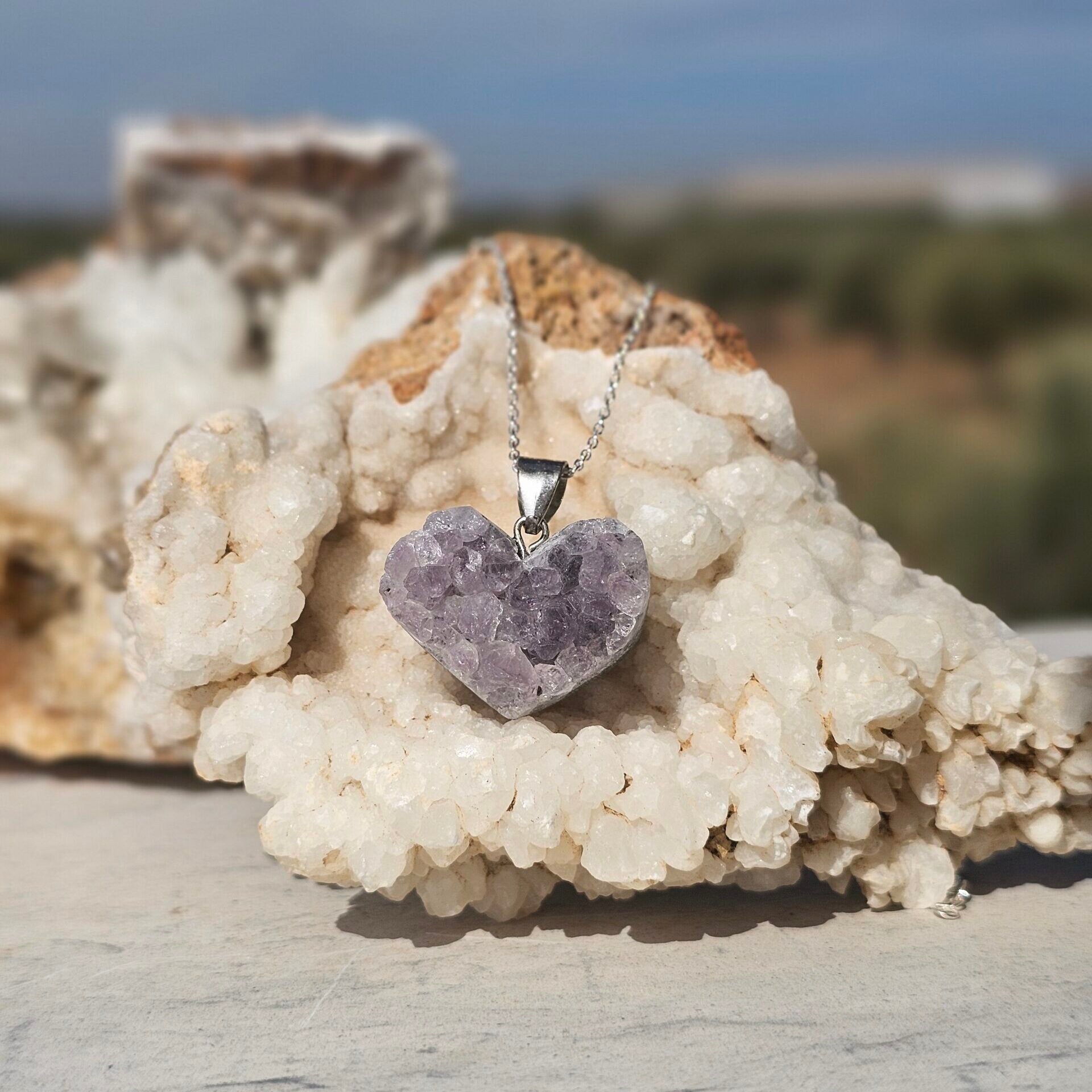 Collier d'Argent 925 avec Cœur Améthyste Brute - Équilibre Éclatant