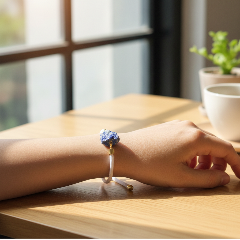 Bracelet en Lapis-lazuli et Cordon Blanc - Élégance Minimaliste Naturelle