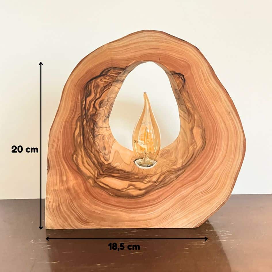 Lampe de Table Ovale en Bois d'Olivier Naturel – Artisanat Tunisien