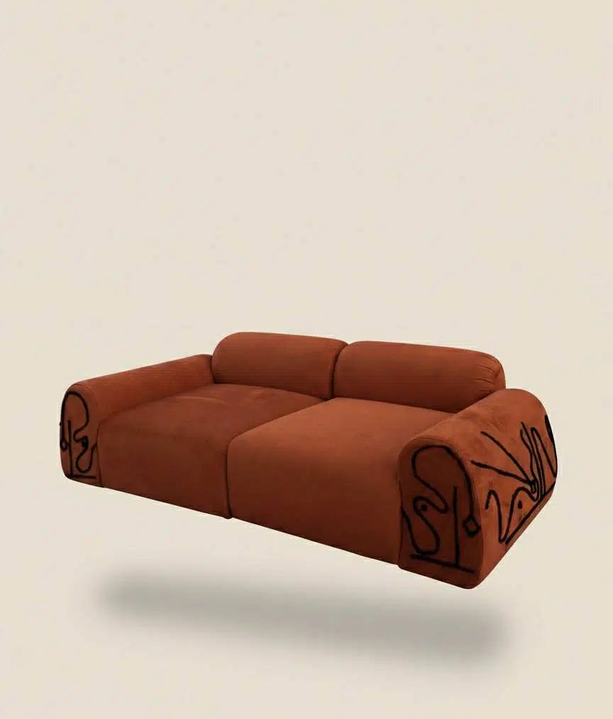 Canapé convertible 3 places brodé a la main