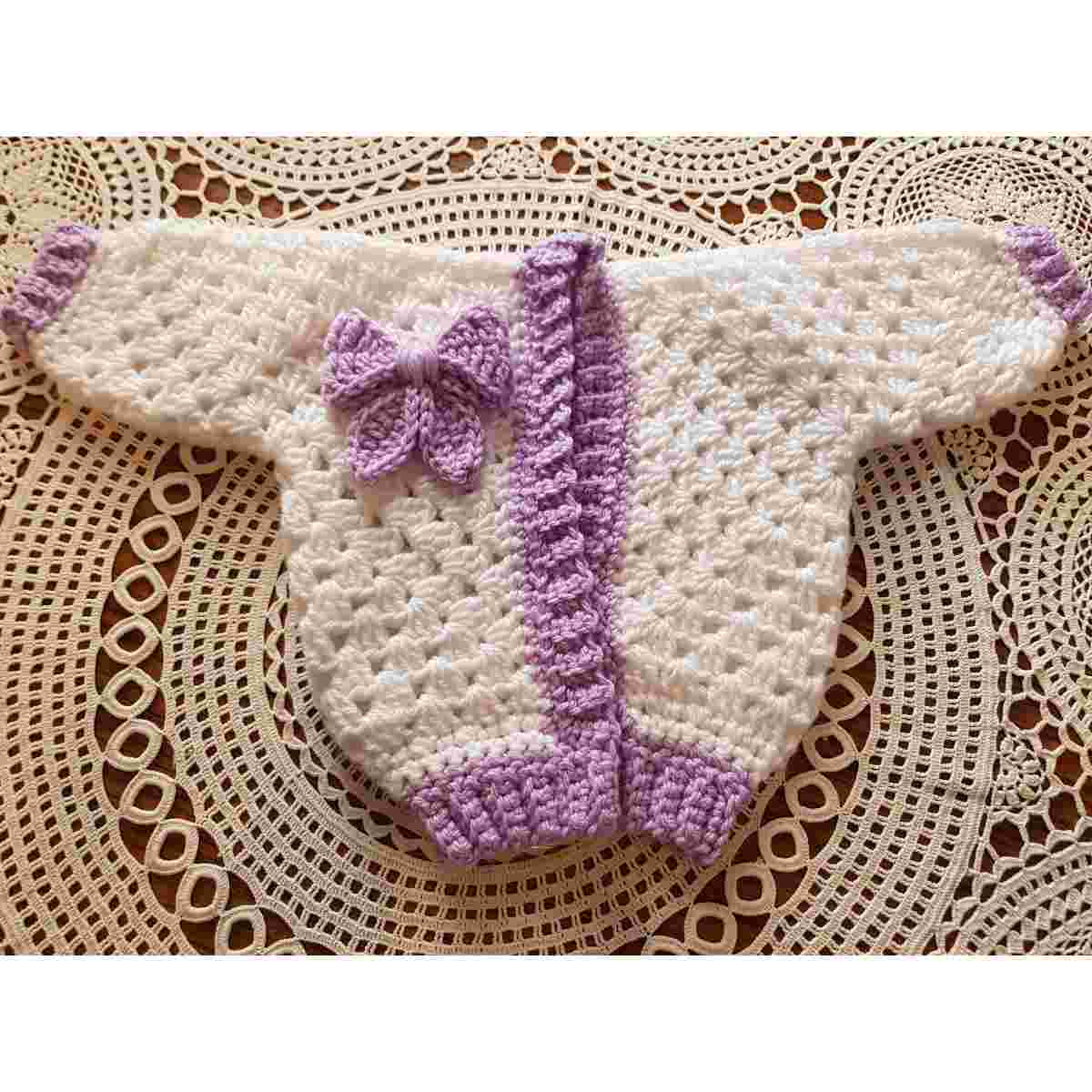 ensemble bébé crochet blanc et lavande pour filles 6-12 mois