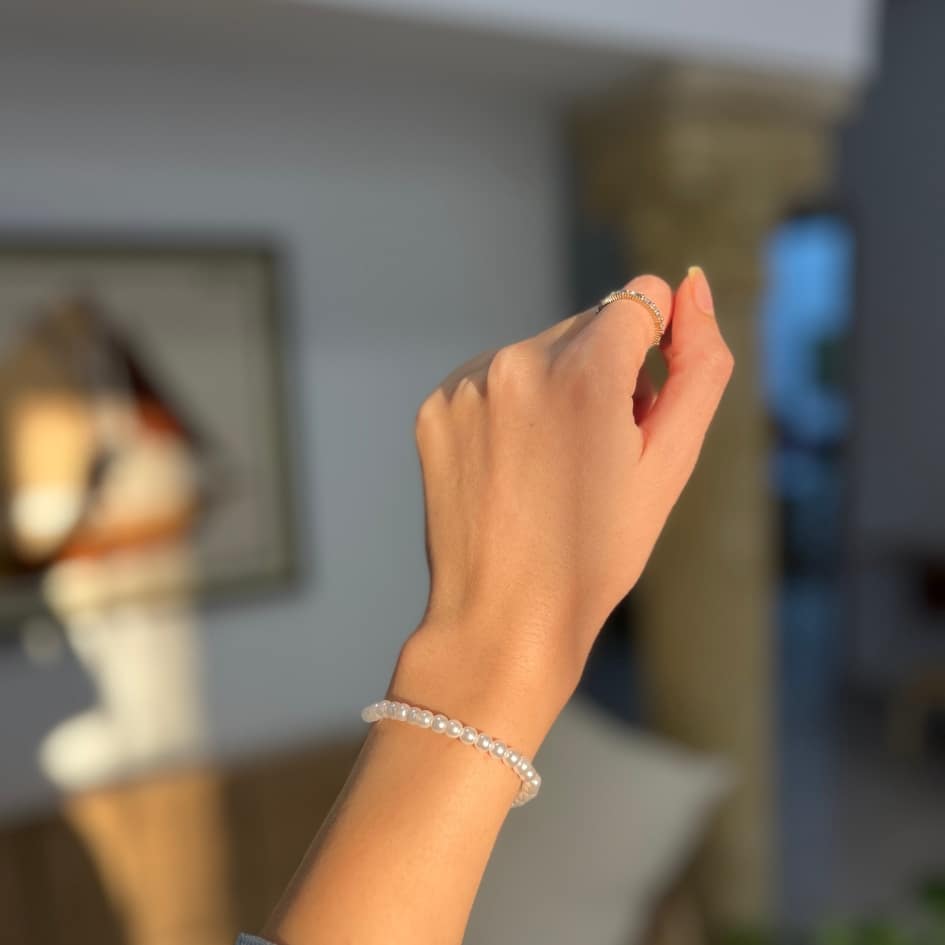 Bracelet Perles Blanches Unisexe Fait Main