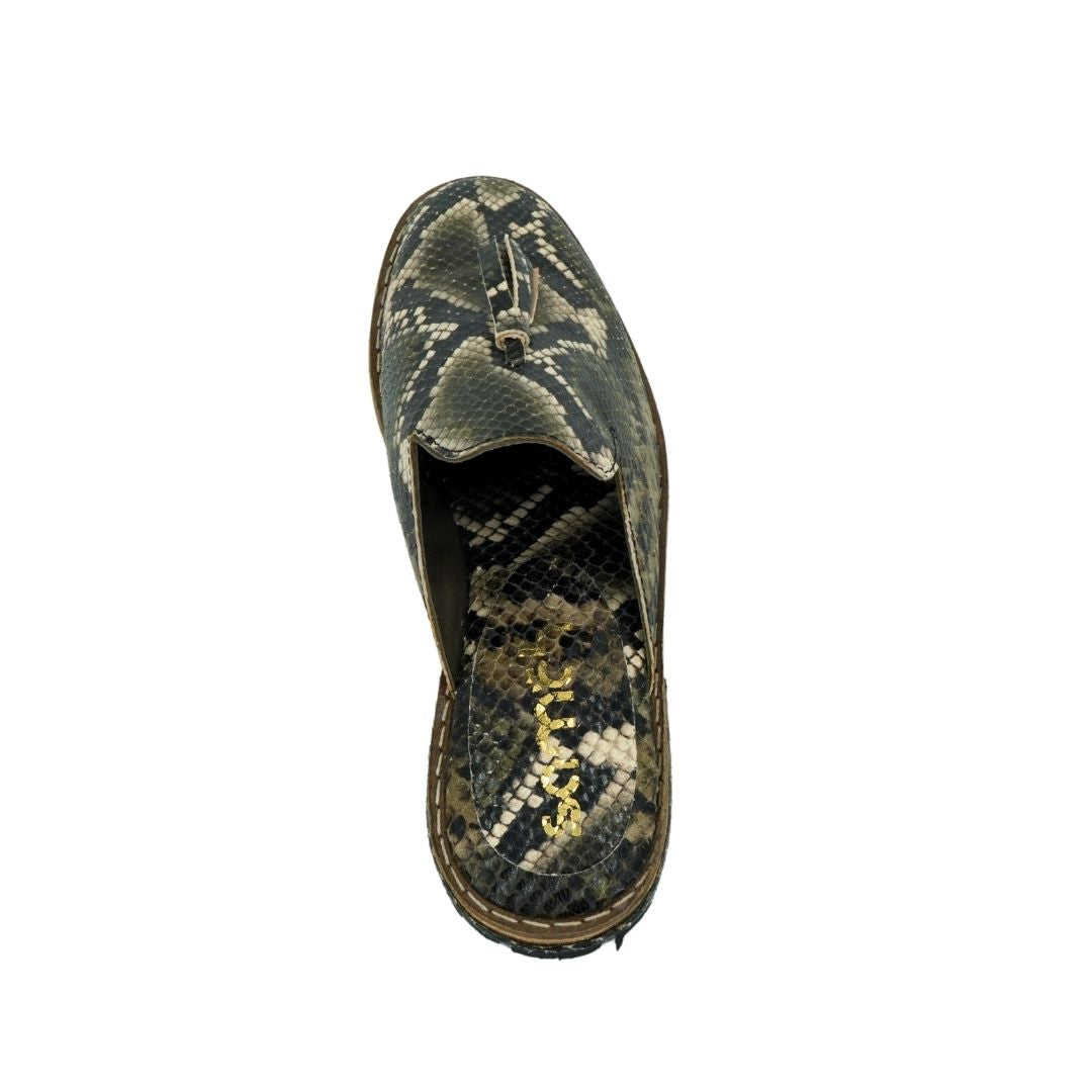 “Python” unisex dark gray leather slipper, upcycled balgha 