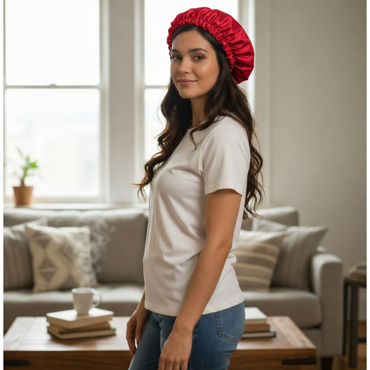 Bonnet Nuit Satin Rouge Élégant - Luxe et Protection Capillaire