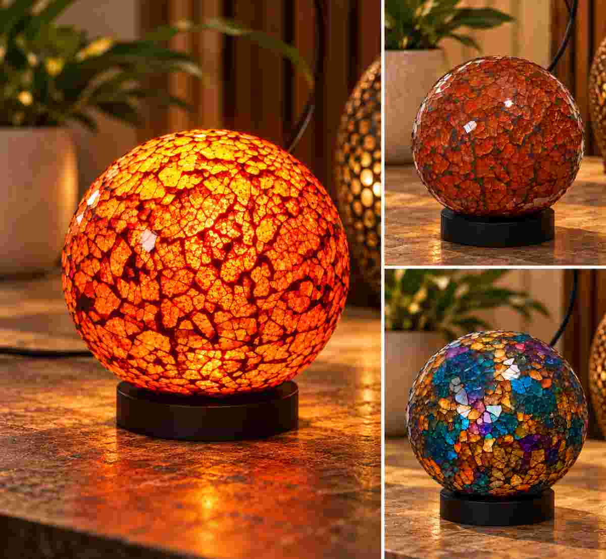 Lampe mosaïque tunisienne orange multicolore pour une ambiance magique