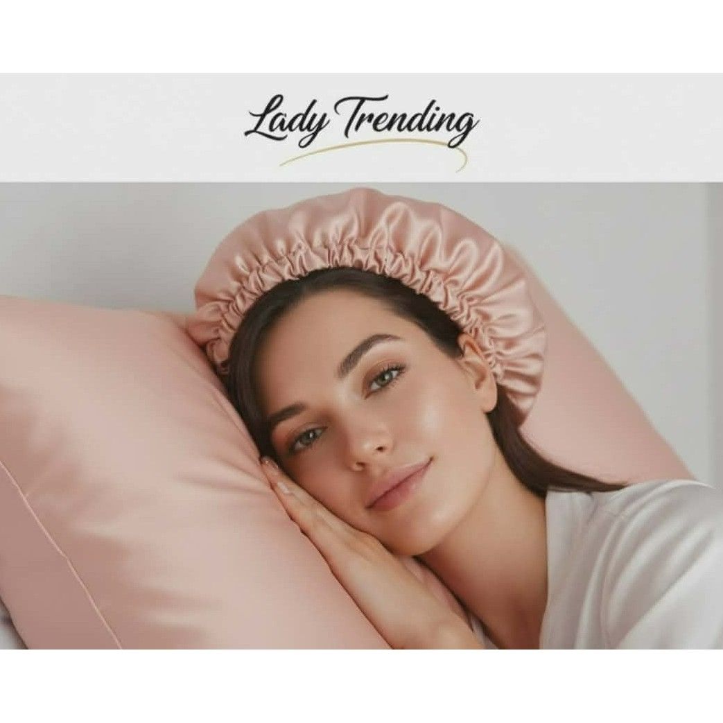 bonnet satin peche rose bebe clair pour des cheveux protégés