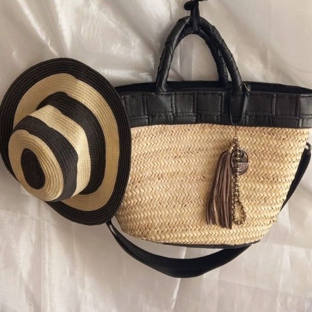 couffin artisanal pratique en simili cuir noir avec bandoulière