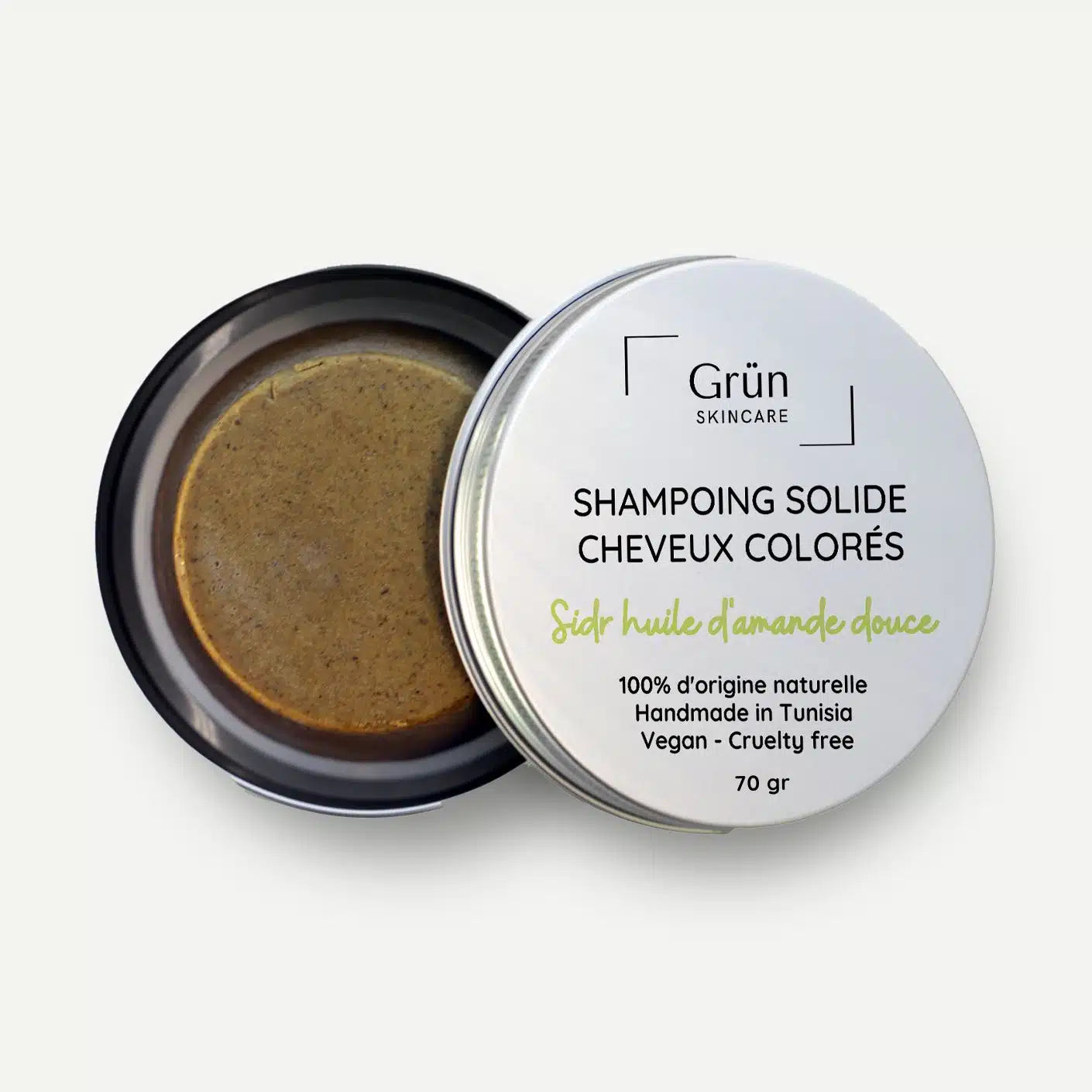 Shampoing solide cheveux Colorés cheveux bouclés - Poudre de Sidr, Huile d'amande douce - 70 gr