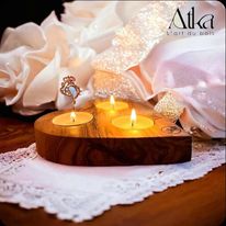 Porte-bougie cœur en bois d'olivier - fait main et écoresponsable