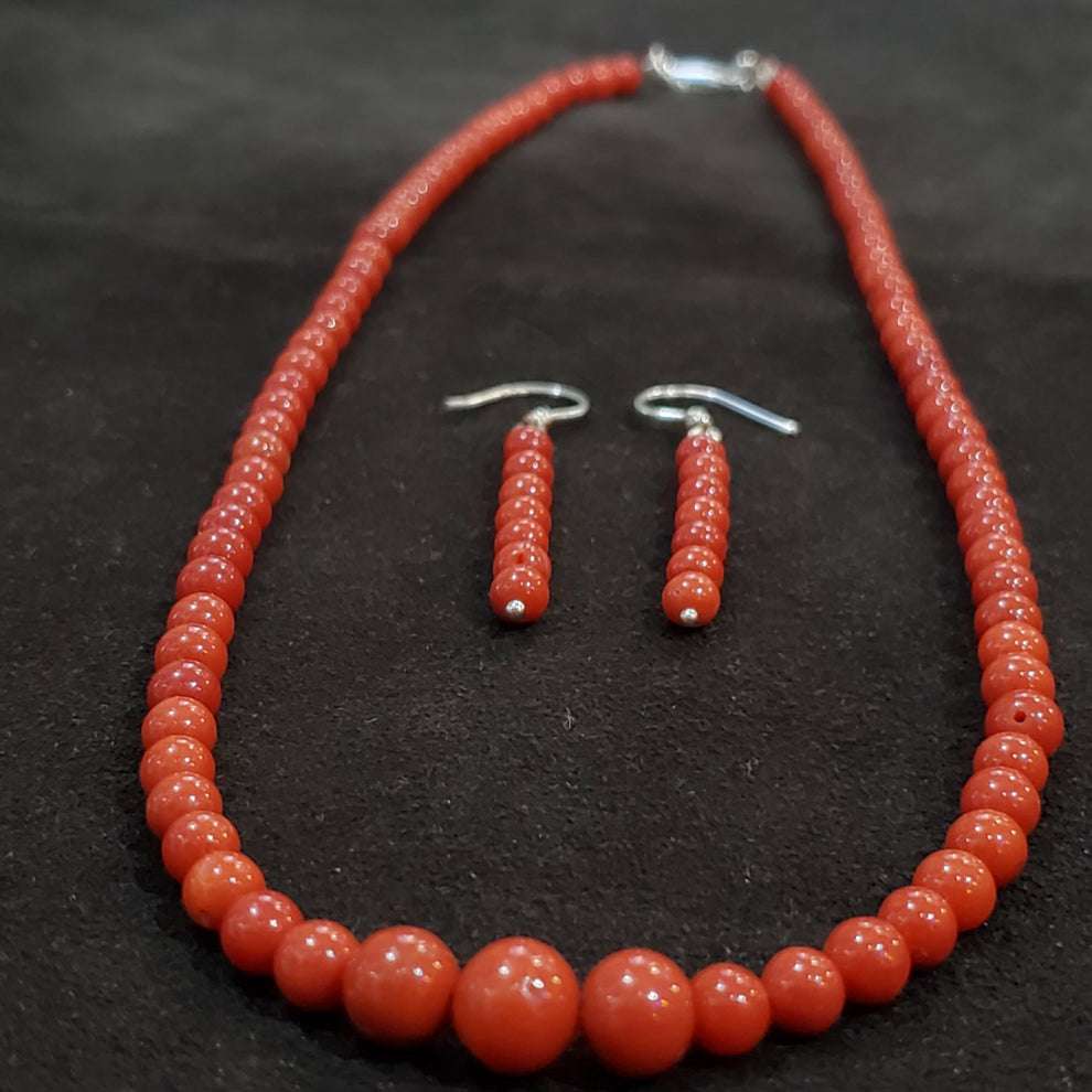 Collier corail rouge naturel et boucles d oreilles exclusives