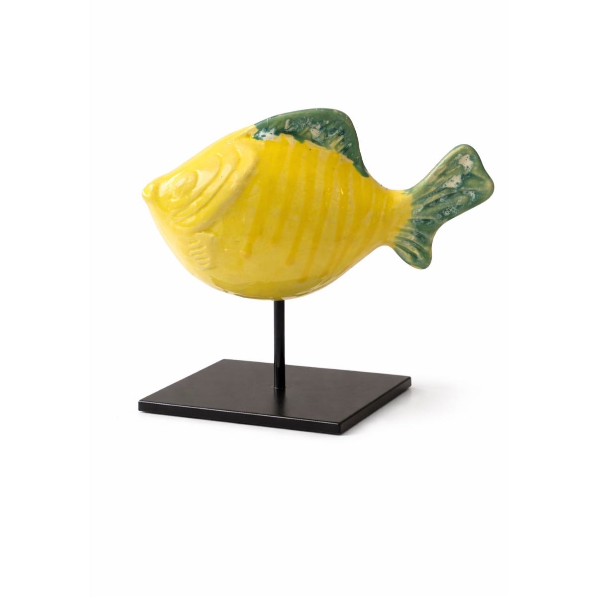 Poisson en céramique émaux à effet sur socle en fer
