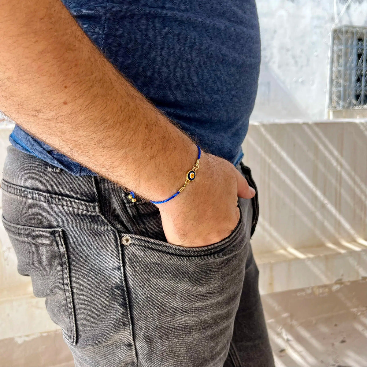 Bracelet artisanal avec motif œil en Cordon Bleu Marine