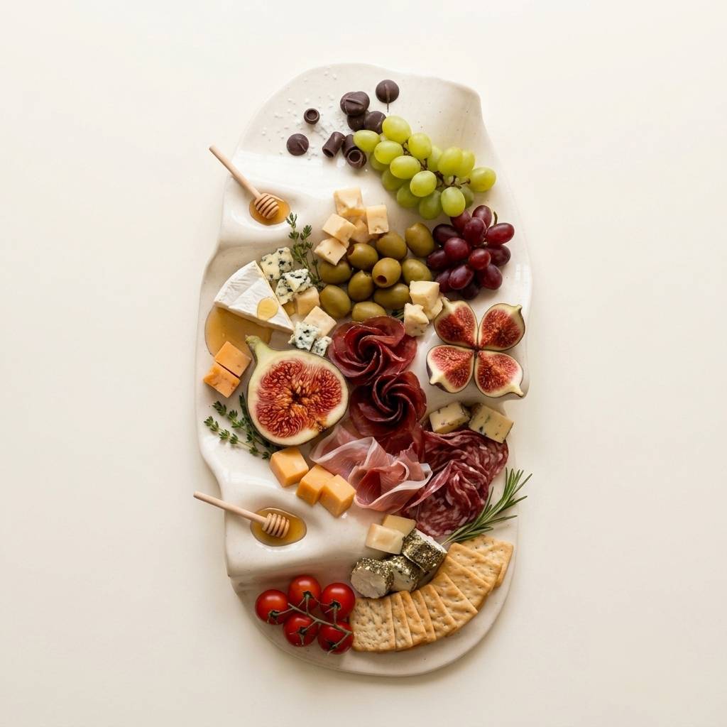 Plateau apéritif en céramique organique blanc cassé