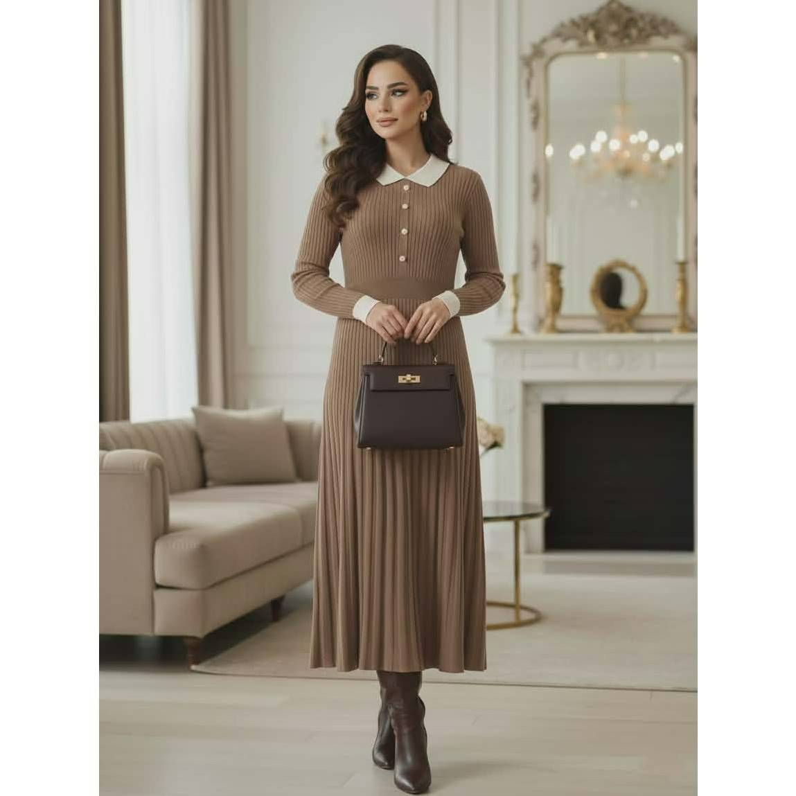 Robe marron en laine élégante pour un style intemporel