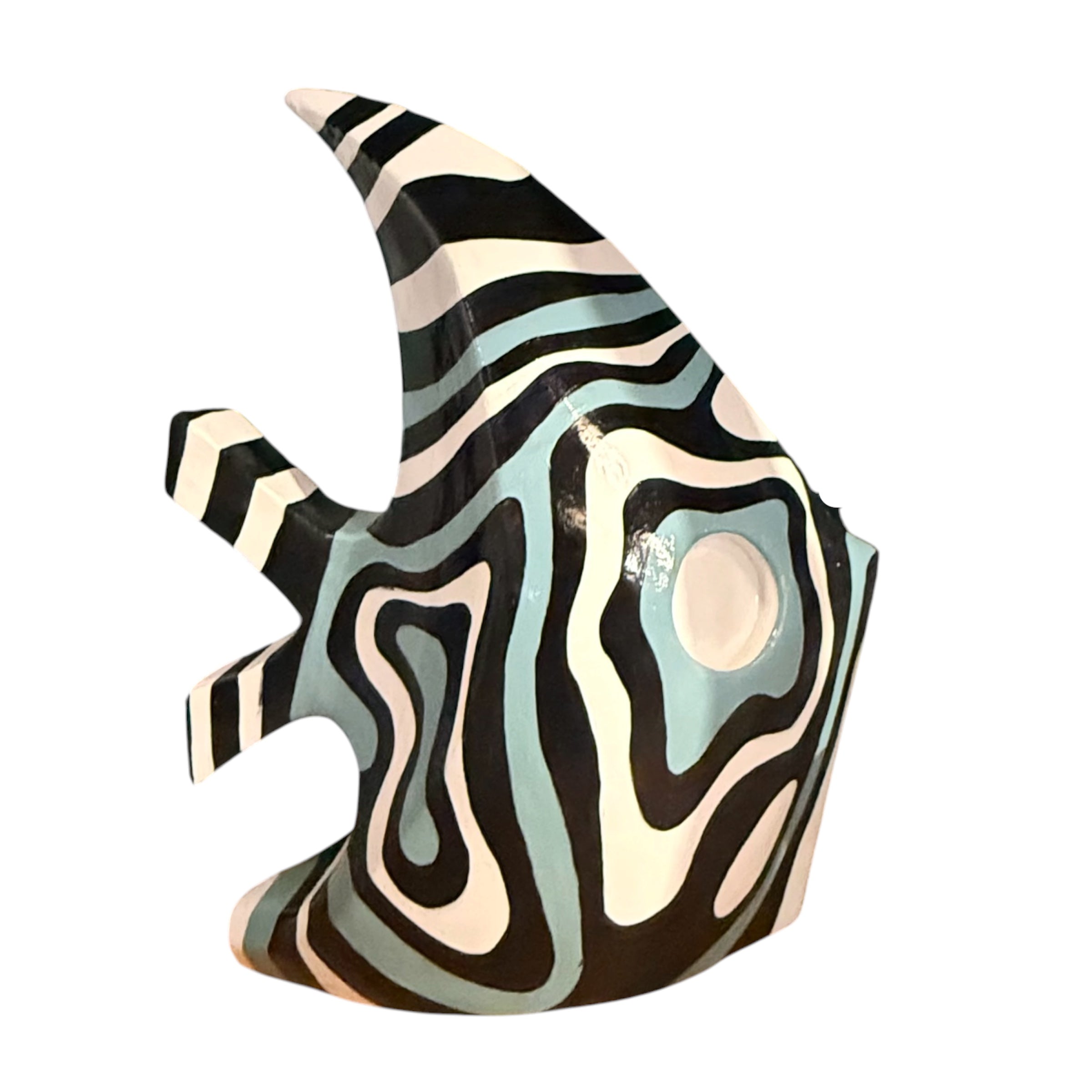 Sculpture Poisson Unique : Élégance Moderne en Noir, Bleu, Blanc