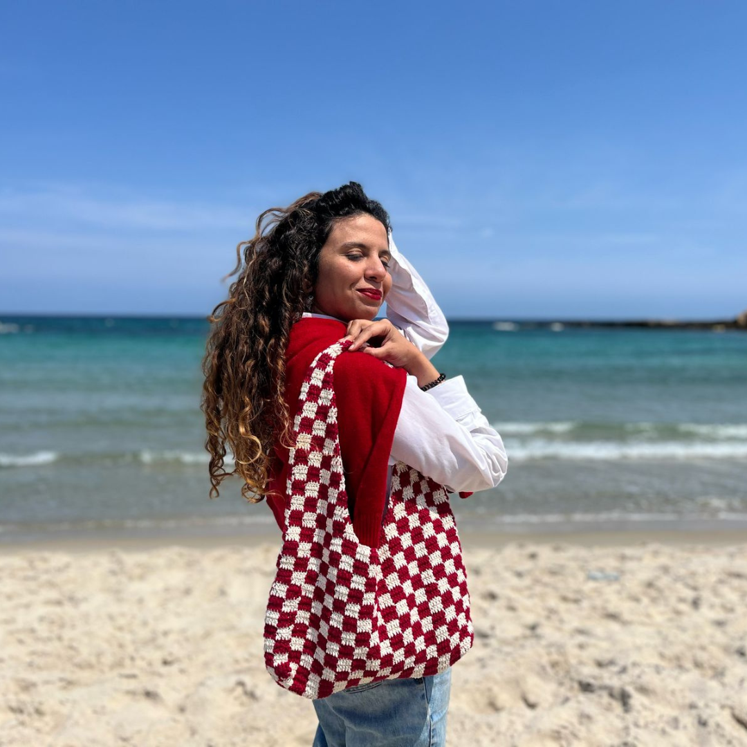 Tote bag vichy rouge et blanc fait main unique et éthique
