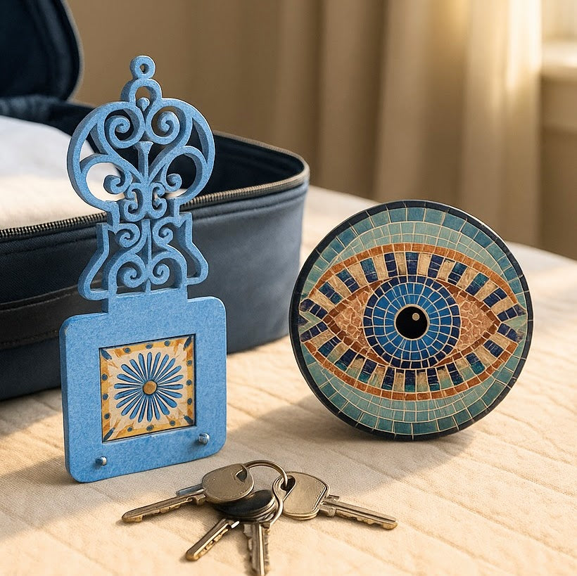 Bouton mosaïque œil bleu protecteur artisanat tunisien unique