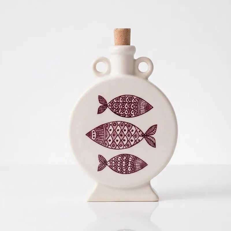 Bouteille en Céramique Artisanale - Motifs Méditerranéens Uniques