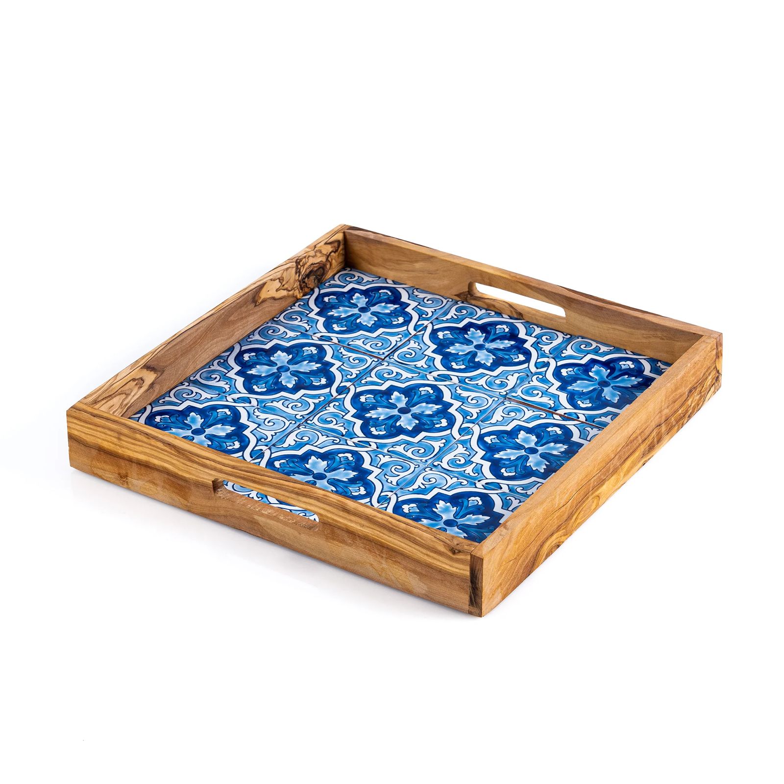 Plateau en bois d'oliviers et céramique