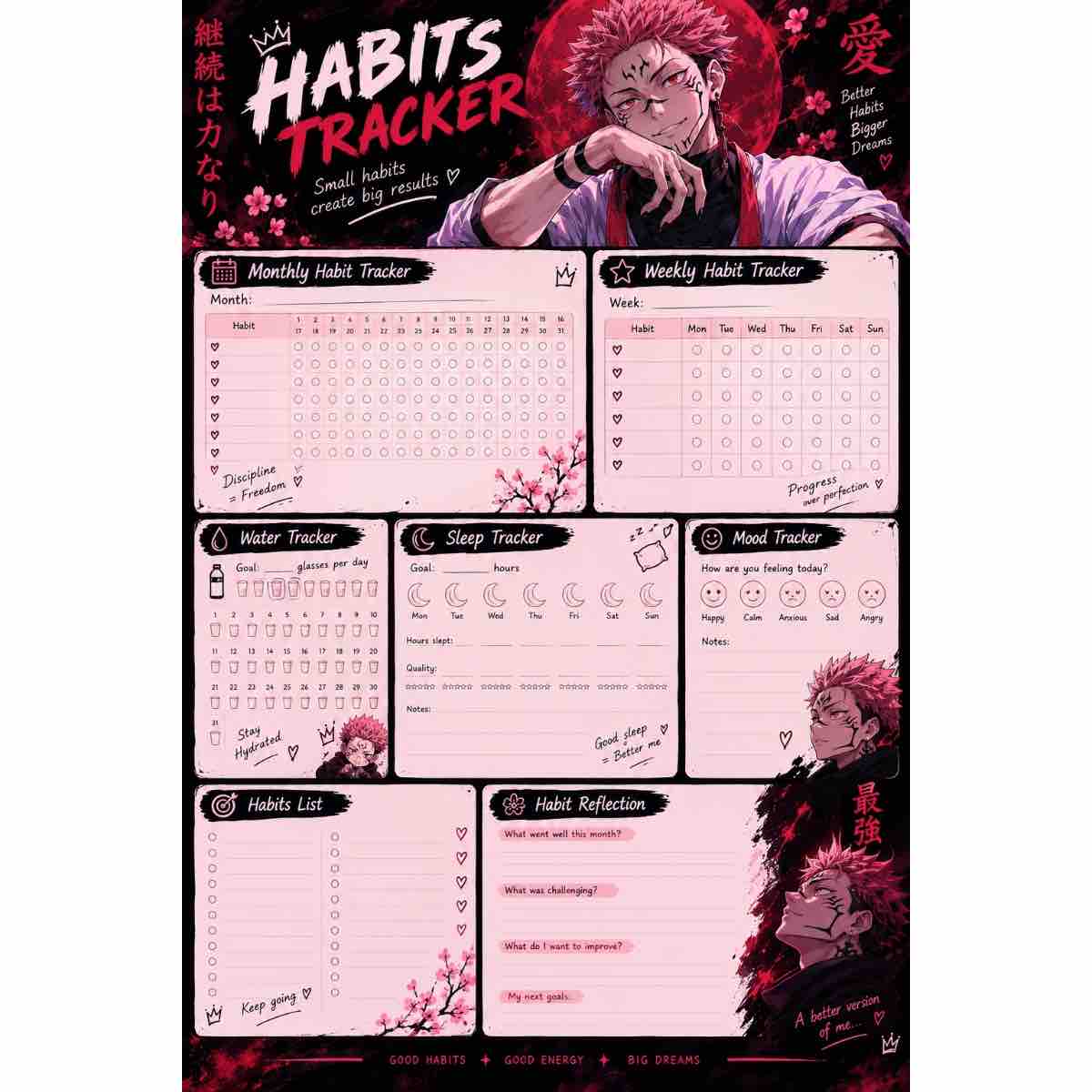 Agenda anime inspiré de Sukuna pour une organisation stylée