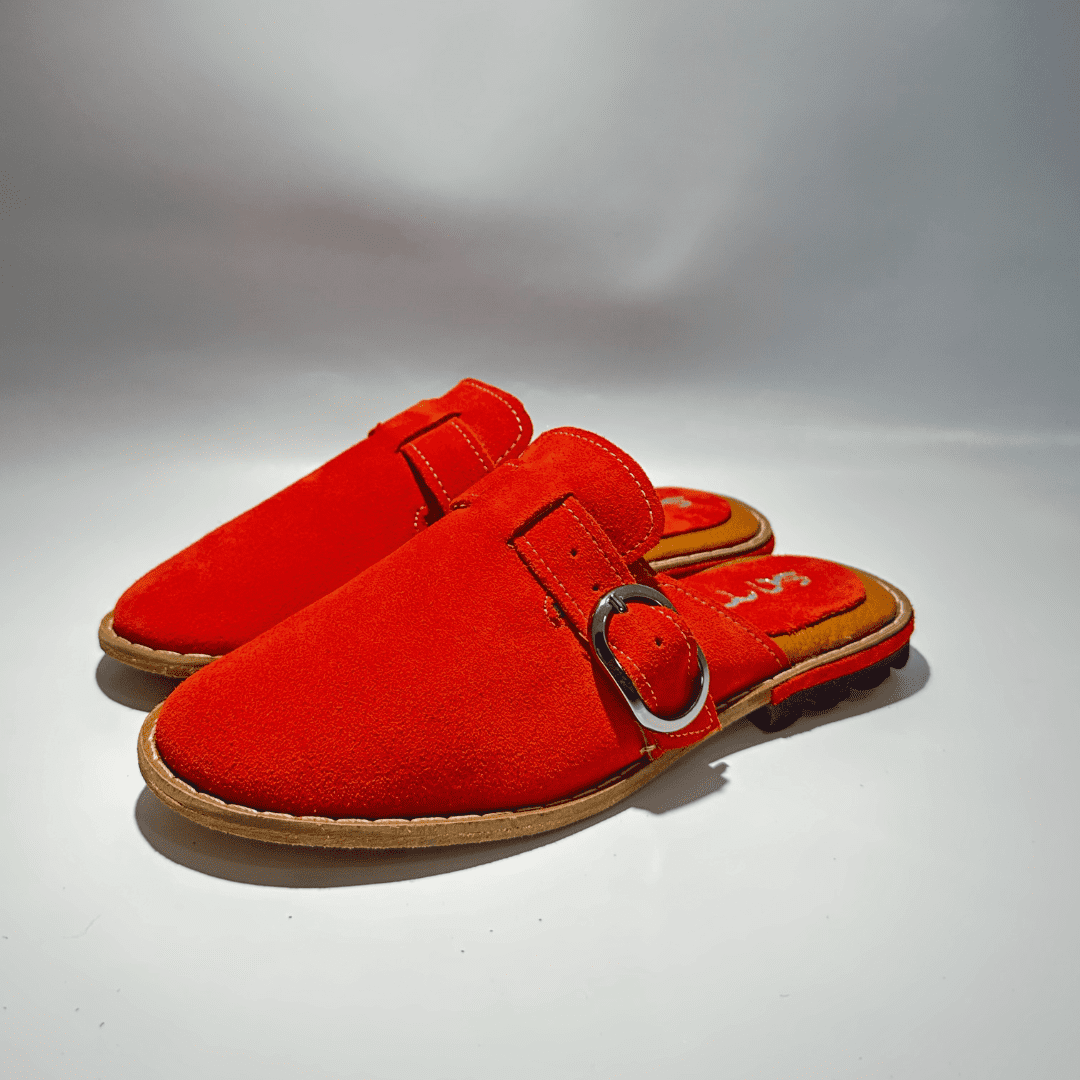 "Tangerine" slipper in unisex orange suede - Balgha upcylée