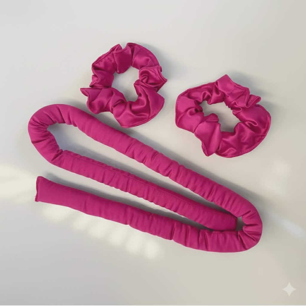 Bandeau Satin rose fushia & Scrunchies Anti-Frisottis