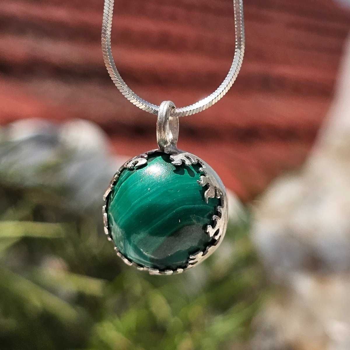 Collier malachite naturelle en argent 925