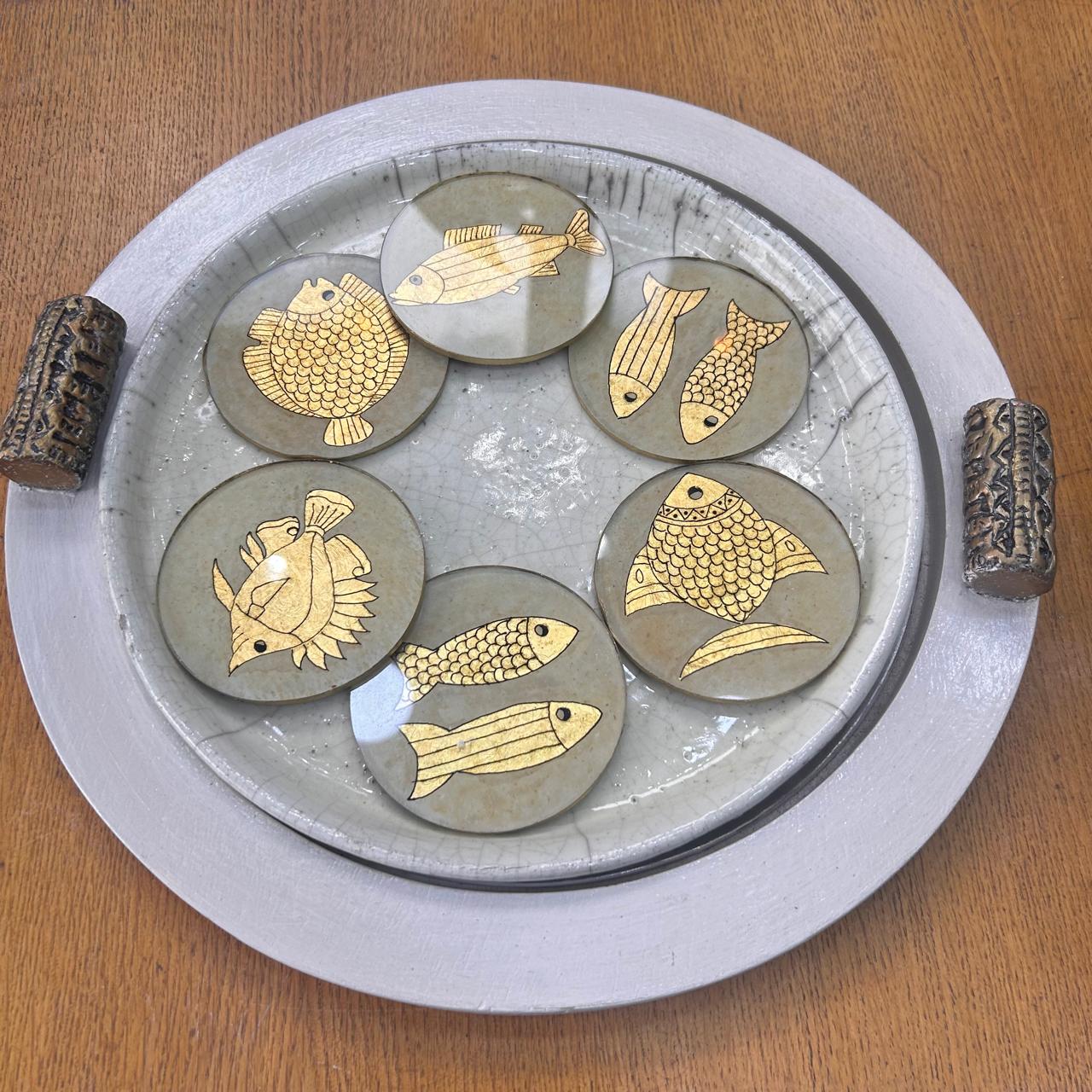 Dessous de verre "POISSONS" à la feuille d'or - Coffret cadeau précieux et élégant -