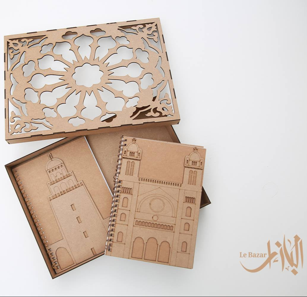 notebook de 100 feuilles blanches 100% recyclées avec design grande mosquée de kairouan