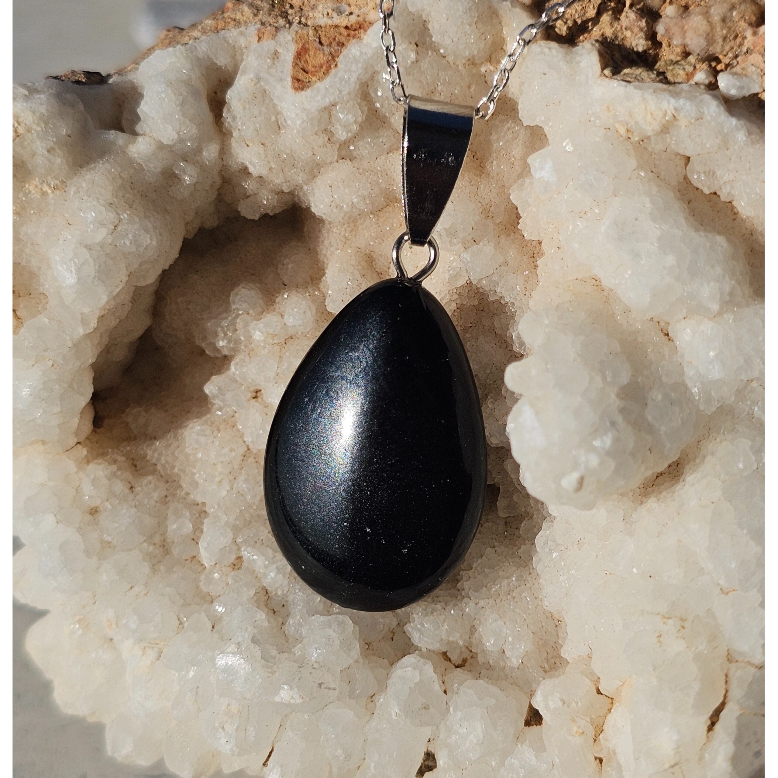 Collier Élégance Noir - Obsidienne et Argent 925, Protection Intemporelle