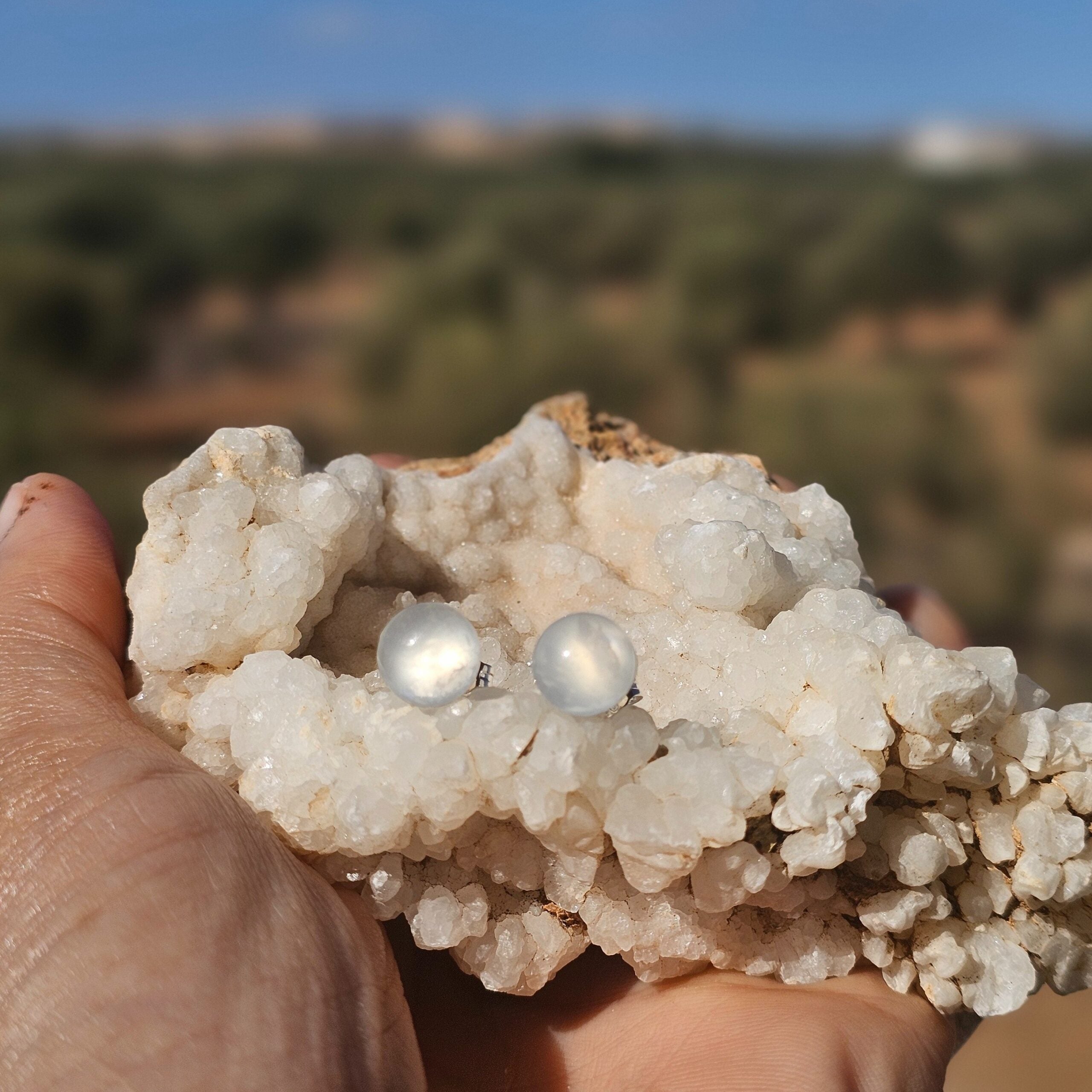 Clous d'oreilles Pierre de Lune Argent 925 - Élégance Envoûtante