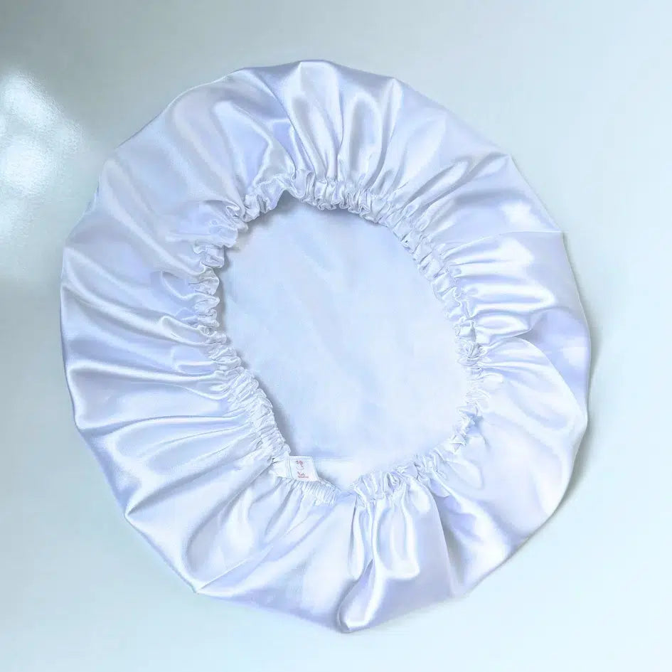 Bonnet de Nuit Réversible Satin Blanc Luxe Silk - Anti-Frisottis & Élégance