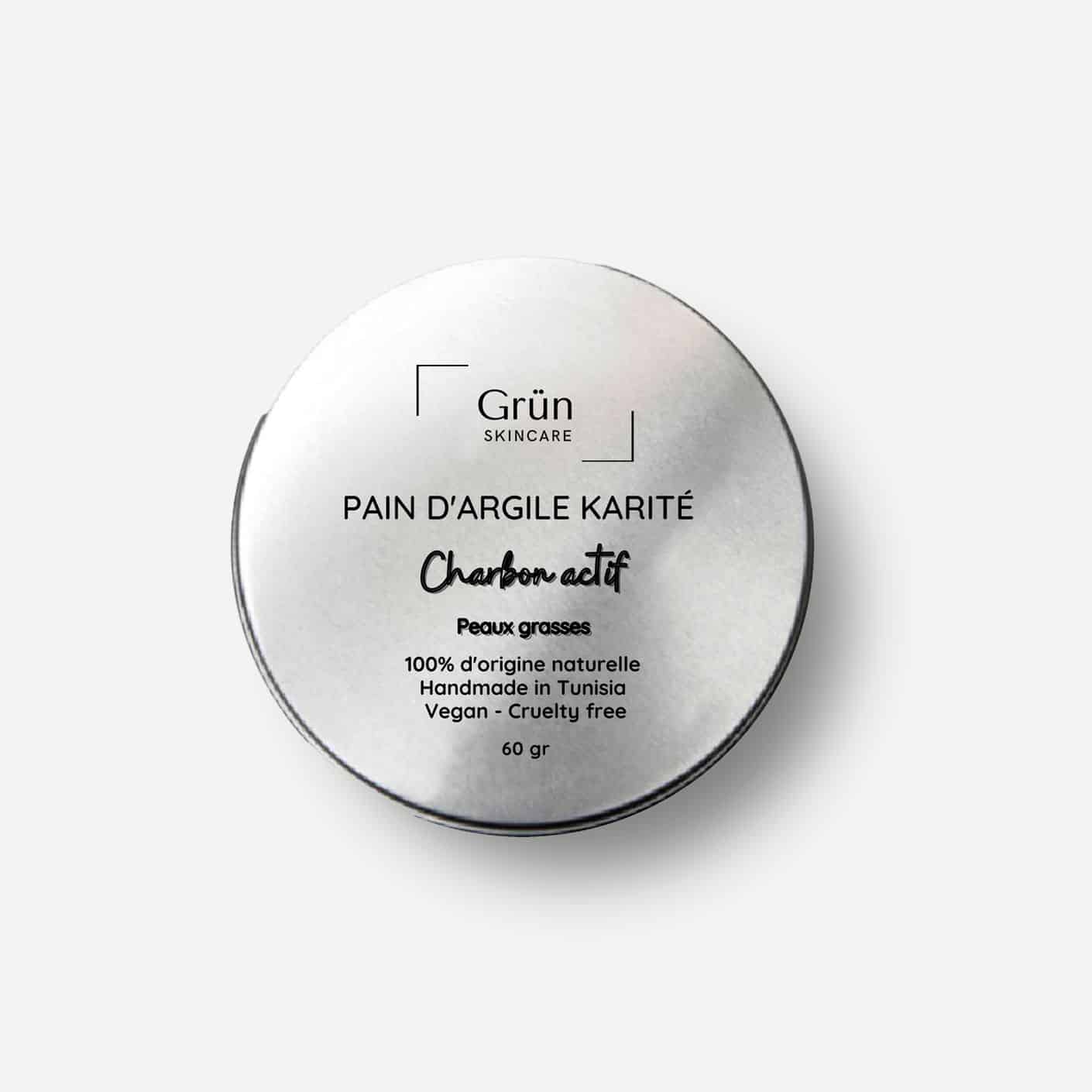 Pain d'argile Karité, Charbon actif - Peaux Grasses Anti acné - 60 gr